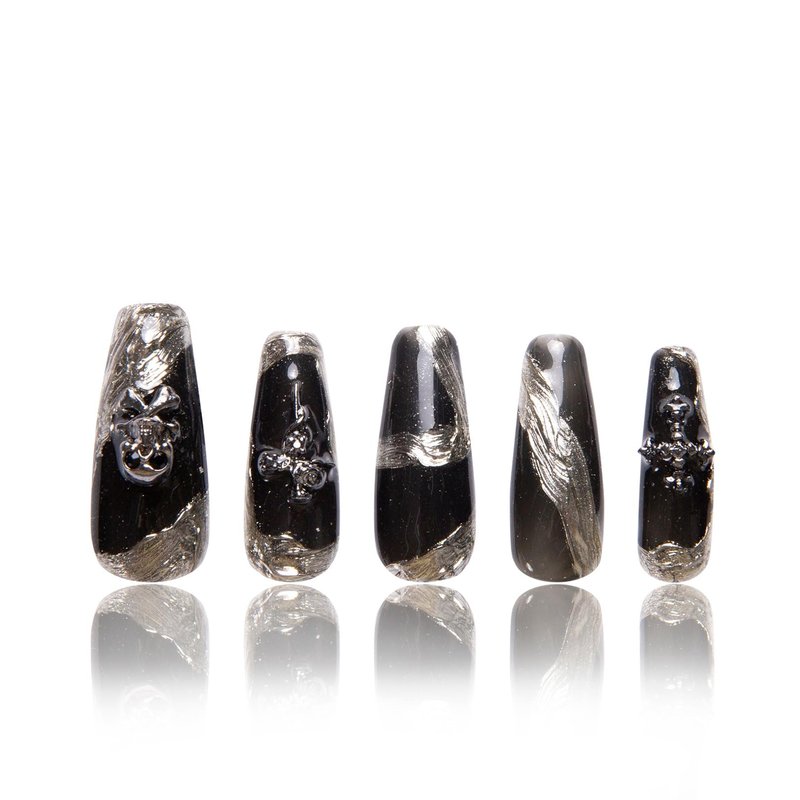 LOVFUL Press on Nails THE EDGE | Handmade with Full Covered Crystals | Reusable Full Cover Nails | Coffin Classic Regular 1.3 in | H283-S