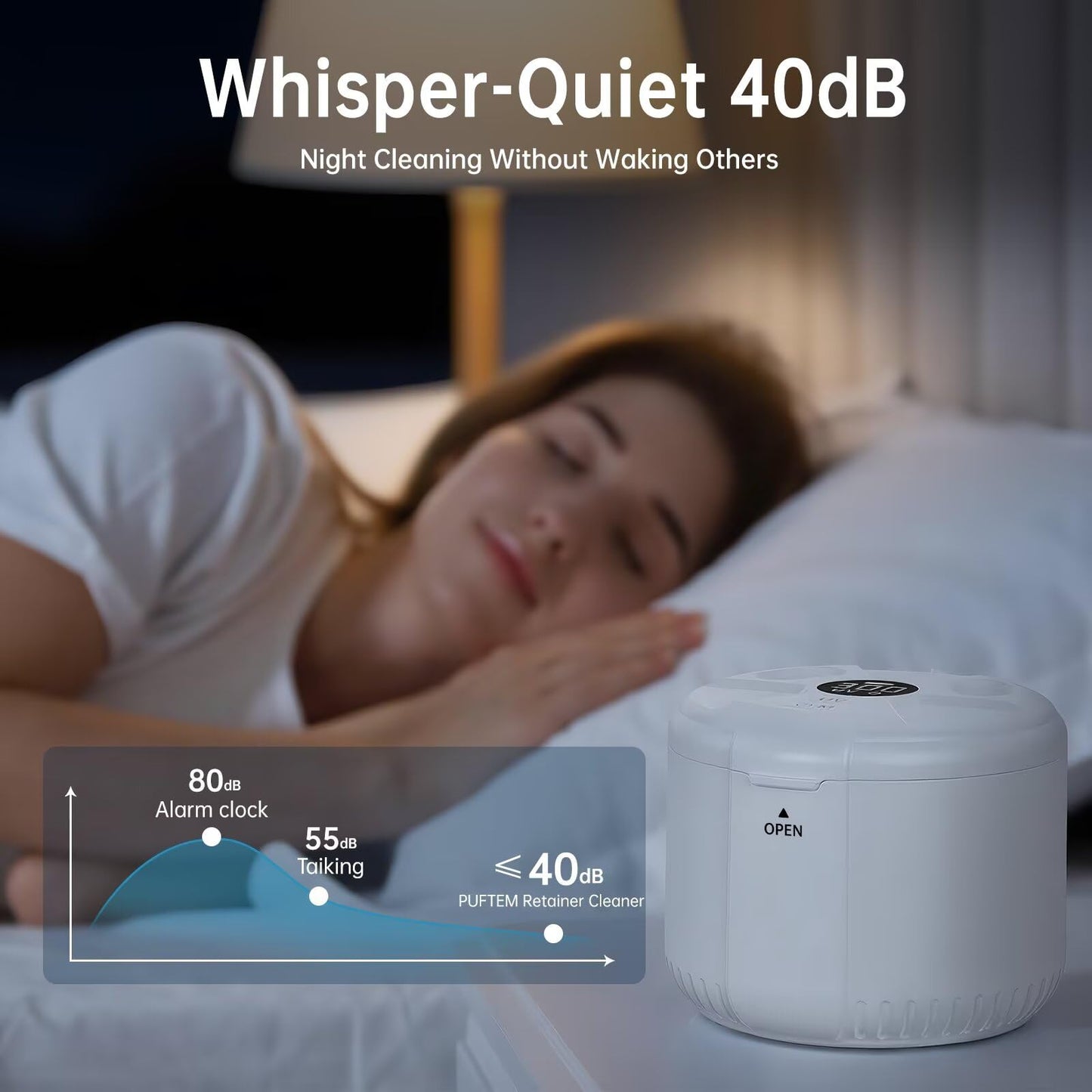 45kHz Ultrasonic Retainer Cleaner, Dental Cleaning Pod for Mouth Guard, Invisalign, Aligner, Night Guard, Braces, Toothbrush, Jewelry, Powerful Denture Cleaner Machine with Digital Timer (White)