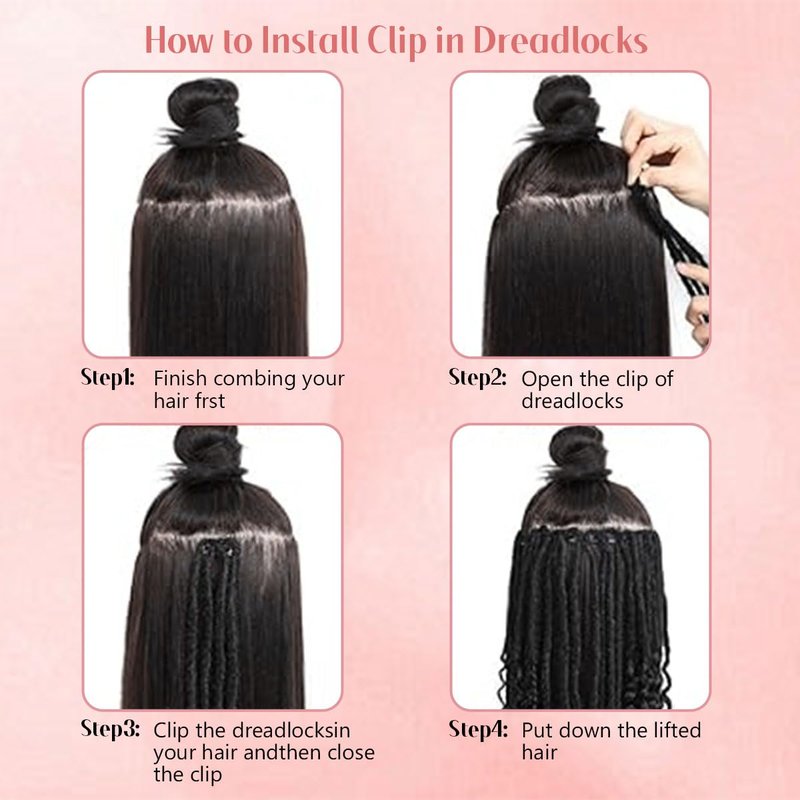 Quisduis 16 Inch Clip in Dreadlocks Hair Extensions, 8PCS 32 Strands Light Brown to Blonde Synthetic Dreas Extensions Handmade Soft Thin Dreadlocks for Women