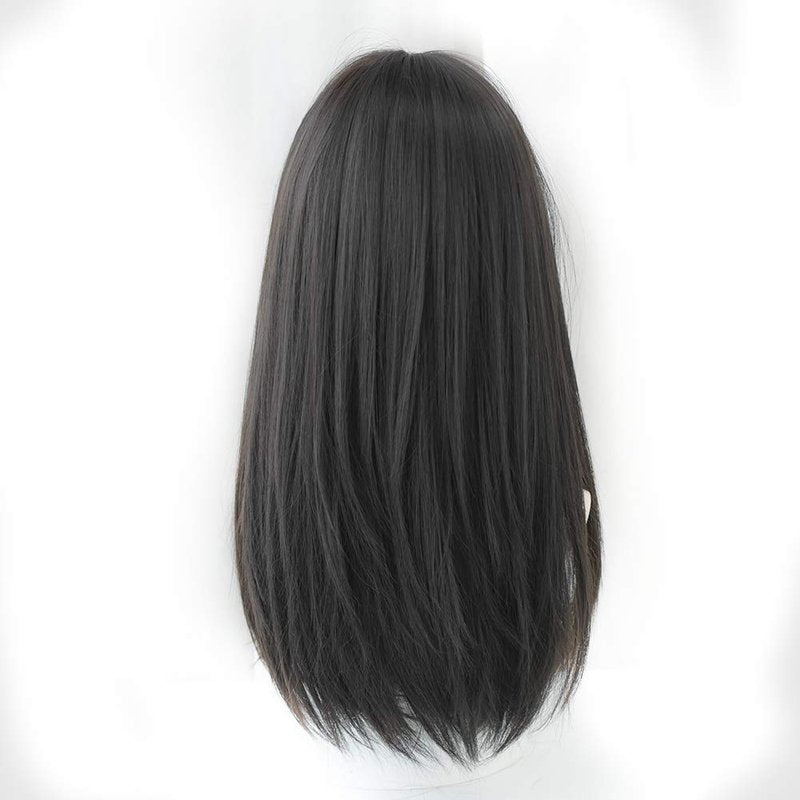 HUAISU Long Black Straight Hair Wig with Bangs Synthetic High Density Long Hair Wig for Women (Black)