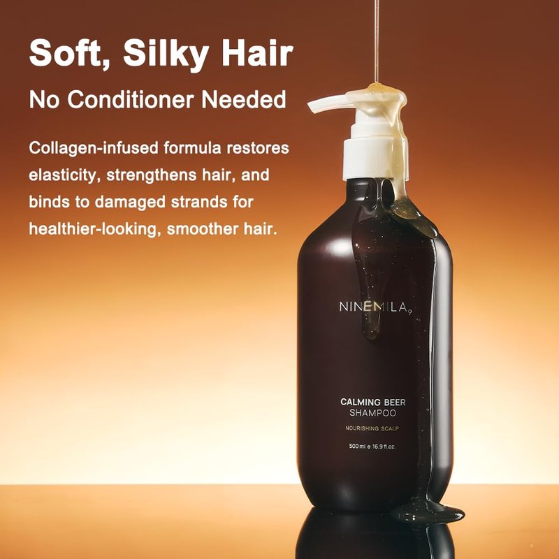 NINEMILA Calming Beer Shampoo with Biotin & Collagen for Thinning Hair, Postpartum Care, Hard Water Safe, Vegan, Sulfate-Free, Paraben-Free, Color-Safe Formula, 16.9 Fl oz