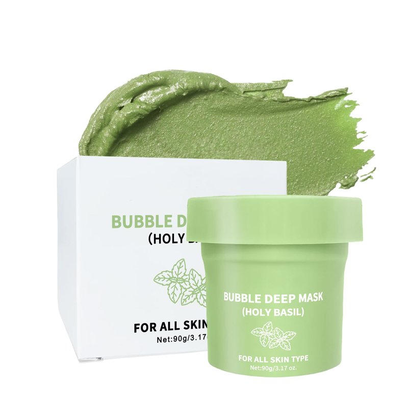 ZYGCDZ Holy Basil Bubble Deep Cleansing Mask with Carbonated Water for Pore Cleansing & Blackhead Removal, Korean Clay Bubble Wash-Off Facial Pack, 90g / 3.17 oz (01)
