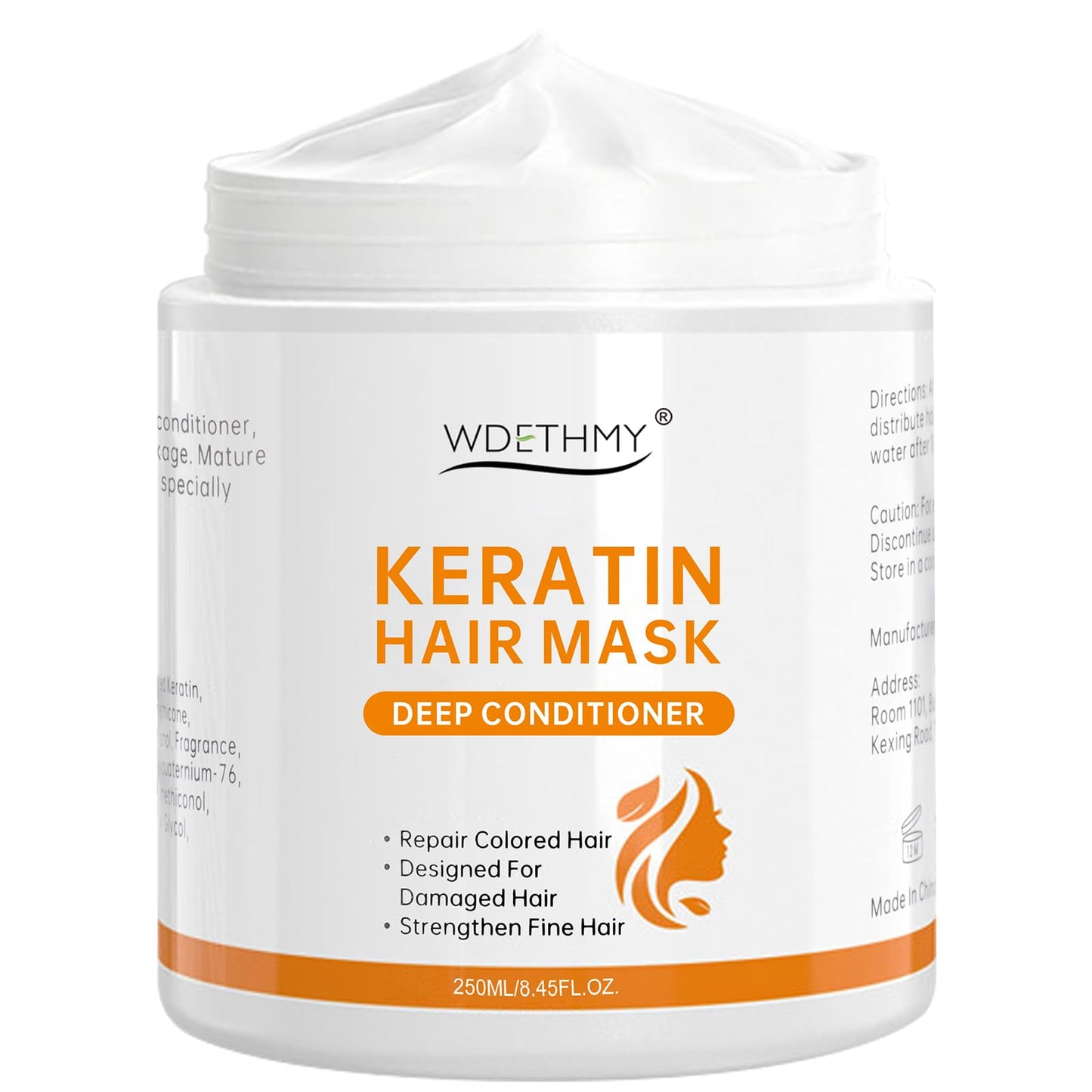 WDETHMY Hydrating Hair Mask for Damaged Hair - Deep conditioning & Moisturizing & Smoothing Hair Mask for Dry and Curly Hair, Natural Keratin Hair Treatment - Paraben, Phthalate & Sulfate Free