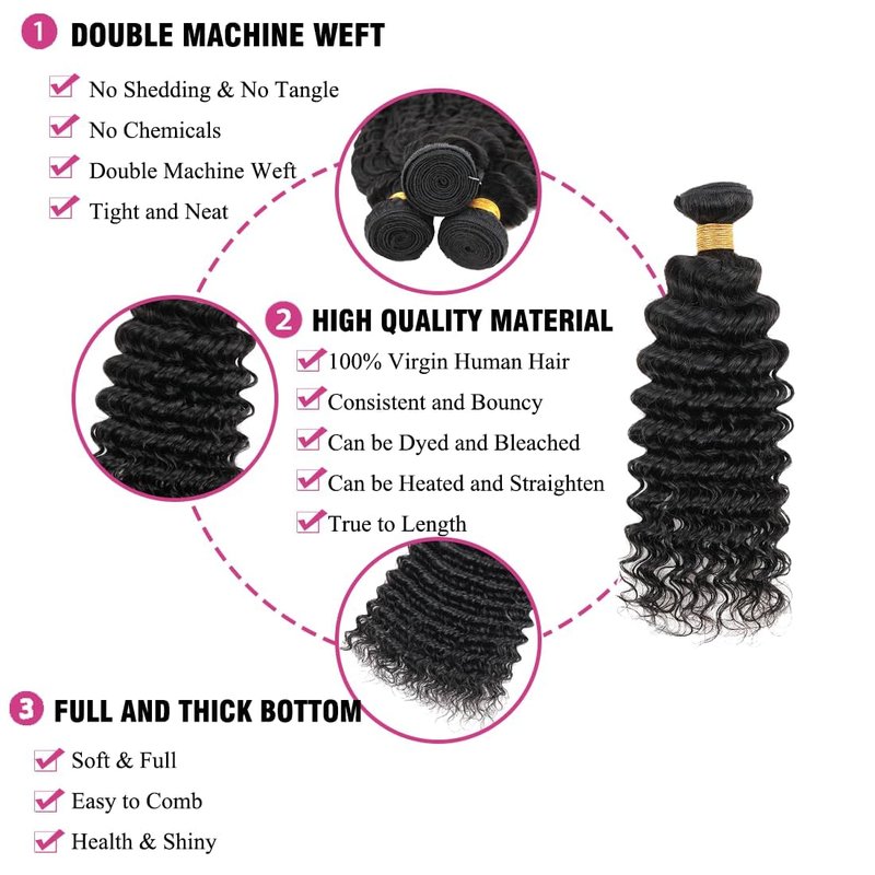 Brazilian Curly Human Hair Bundles - 12A Unprocessed Virgin Deep Wave | 8-10-12 Inch Sew-In for Black Women