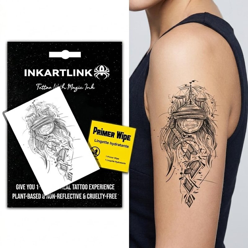 Temporary Tattoos for Adults - Lady Justice Design | Waterproof & Realistic Scales