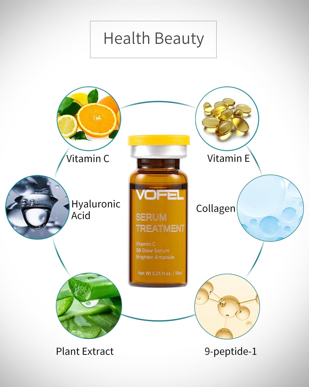 VOFEL Vitamin C Serum for Face Hyaluronic Acid Serum Anti Aging Moisturizer 0.35 oz 4 Vials Facial Serums (4pc new vc kit)