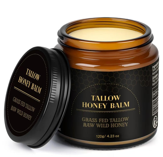 IIIMEIDU Beef Tallow for Skin, Tallow and Honey Balm for Face Moisturizer Balm, 100% Natural Organic Grass-Fed Beef, Honey, Vitamin E Oil for Body & Face (4.2 Oz, honey/balm)