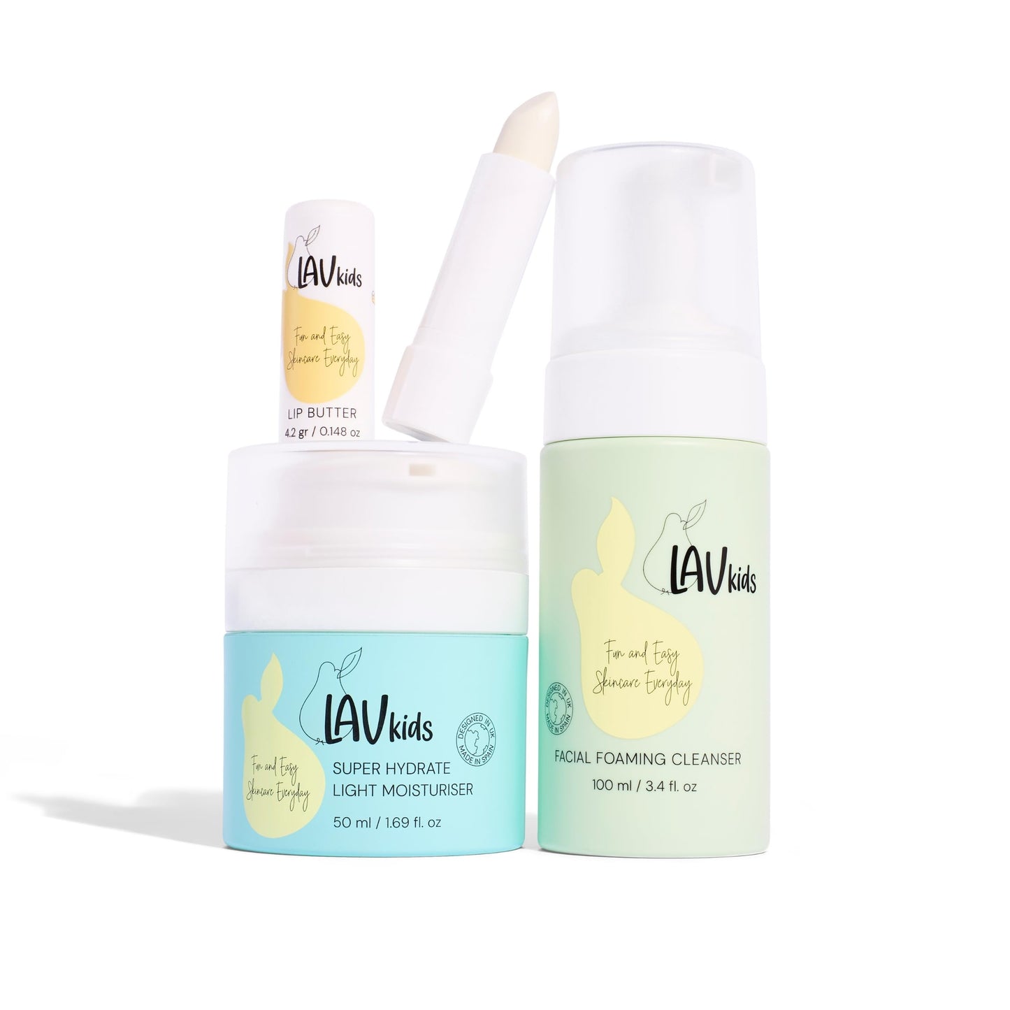 LAV KIDS Hydrating Face Care Bundle, Face Cream, Foaming Cleanser, Lip Butter, with Headband