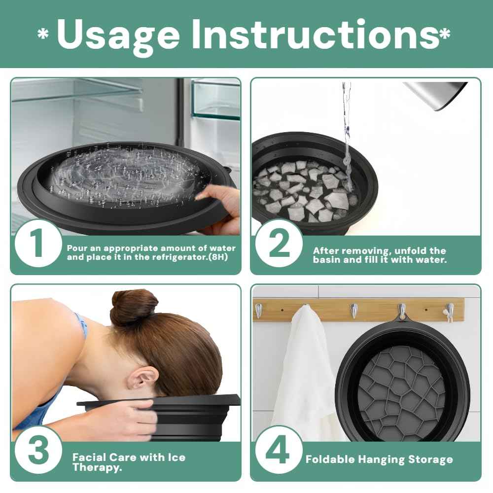 Portable Ice Bath Bowl for Face - Collapsible Silicone Bowl with Built-In Ice Tray for Acne Relief, Pore Minimizing & Glowing Skin | Cold Therapy for Home, Travel & Parties (Black)
