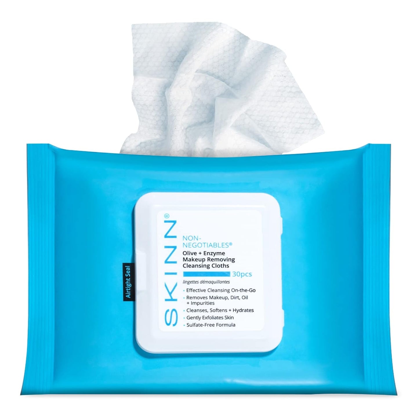 SKINN Facial Cleansing Wipes - Hydrating Makeup Remover for Waterproof Mascara | Gentle Exfoliating Towelettes