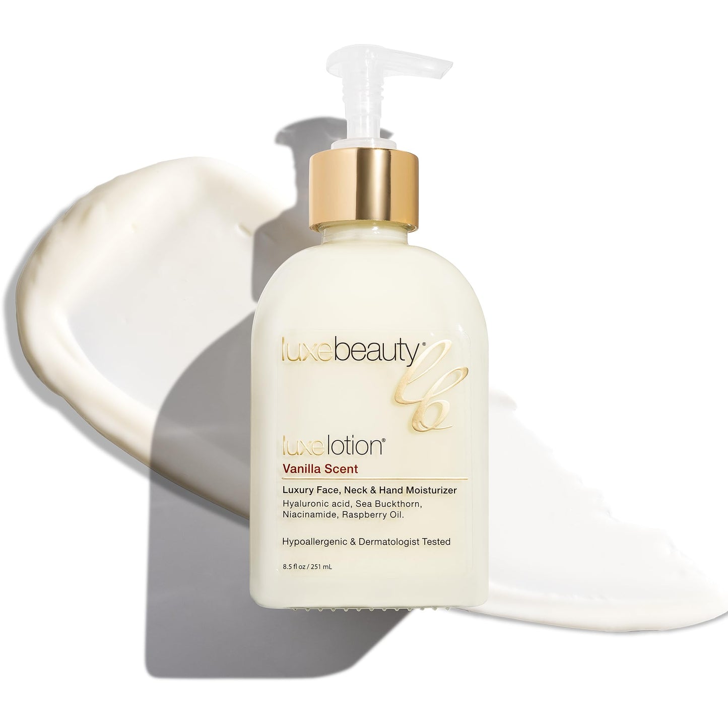 Luxe Beauty Non Greasy & Hyaluronic Acid Moisturizer for Face, Neck & Hands – Anti Aging & Non Toxic Body Lotion - Vanilla Lotion w/Silicone-Free, Organic & Plant-Based Ingredients