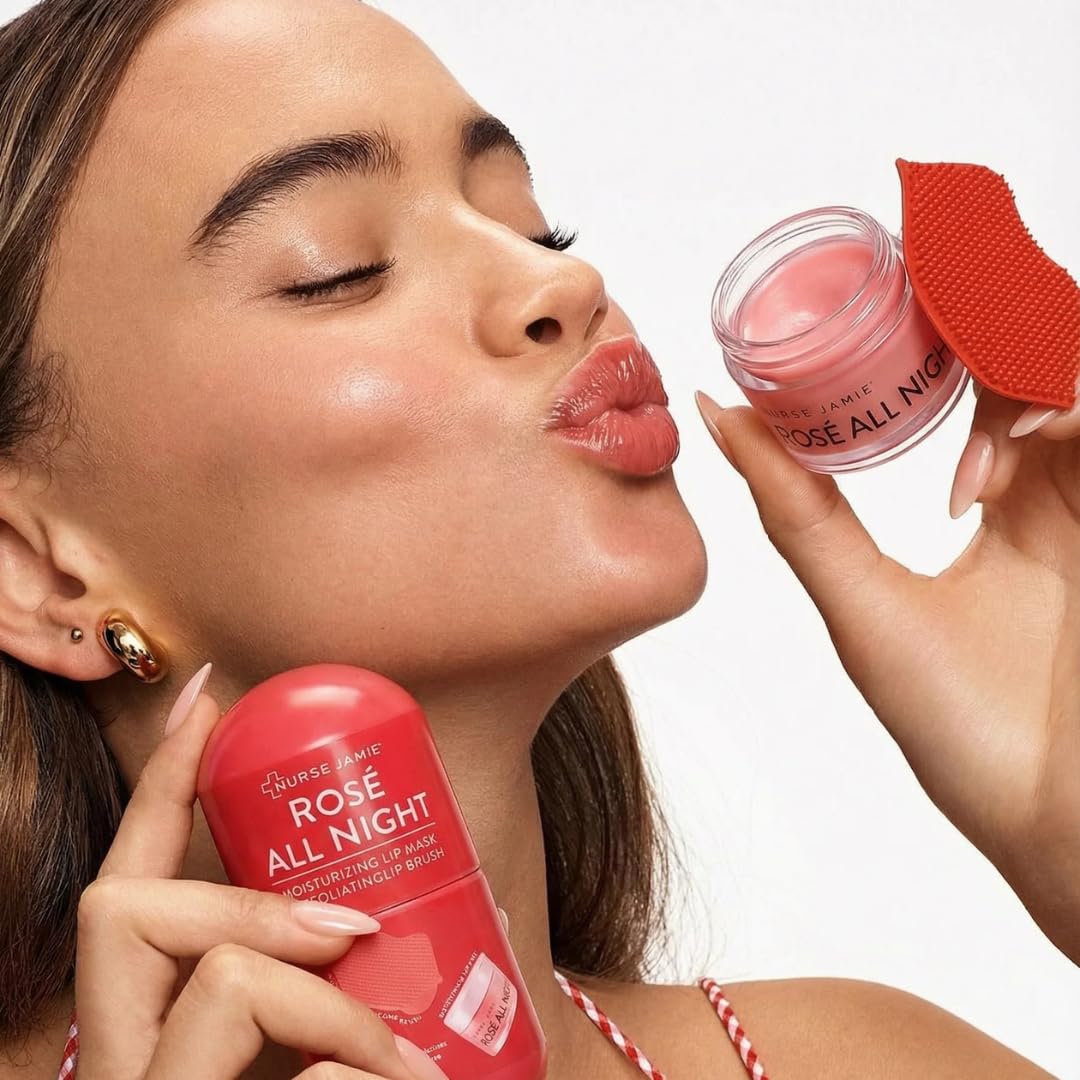 Nurse Jamie | Rosé All Night Lip Mask & Exfoliating Tool - Hydrating Overnight Treatment for Soft, Smooth Lips