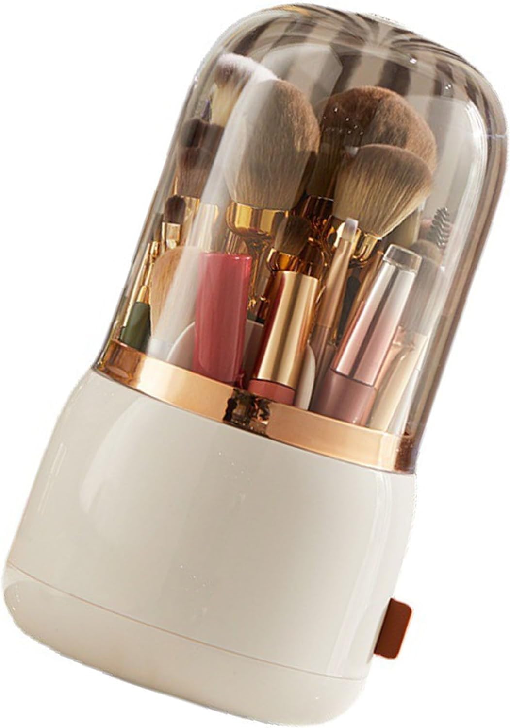 Makeup Brush Holder - 360° Rotating Makeup Organizer with Lid | White Storage Solution for Home