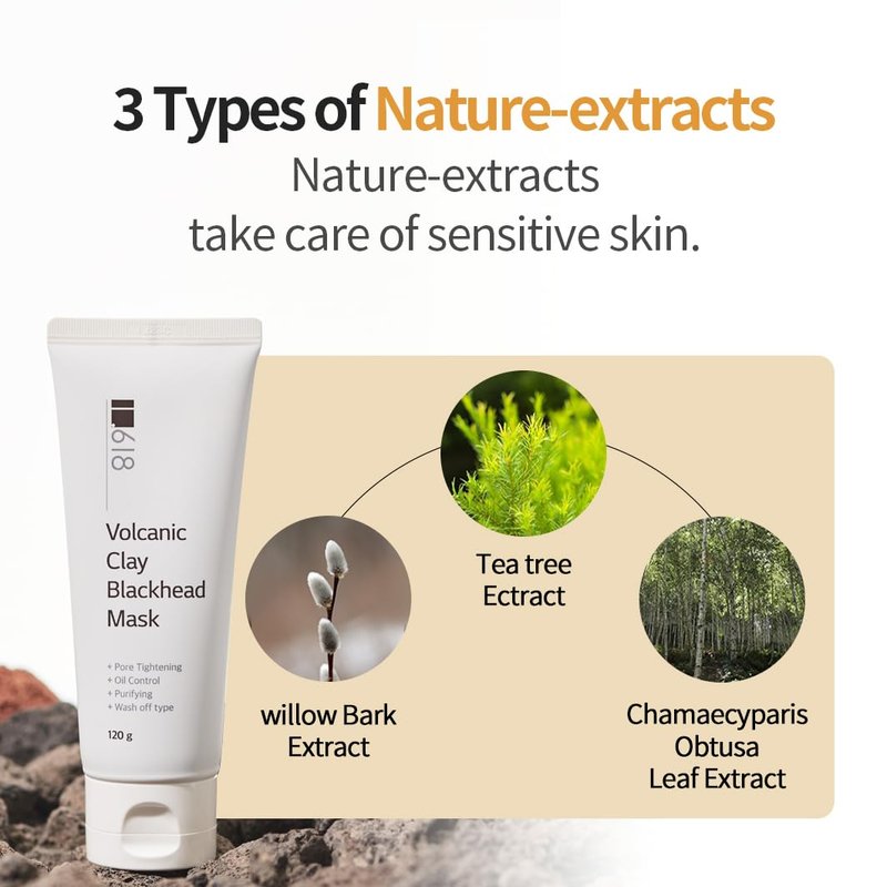 Volcanic Clay Mud Blackhead Mask - Korean Pore Cleansing Treatment | Fast-Drying, 4.23oz