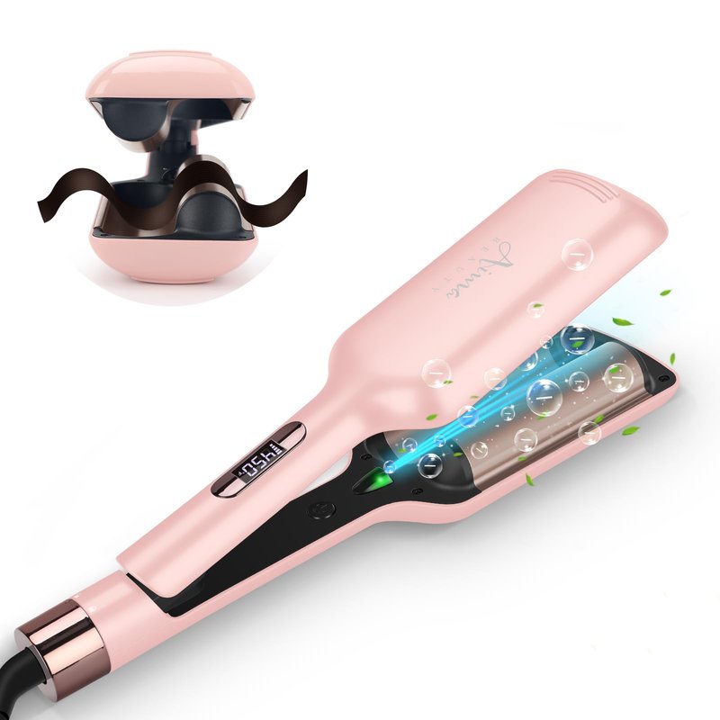 32mm (1.25") Aima Beauty Twins Mermaid Hair Waver, Anti-Scald Wave Curling Iron, Curling Wand 2 Barrel Hair Crimper for Women PTC 15S Heats Up for Short/Medium/Long Hair Pink Color