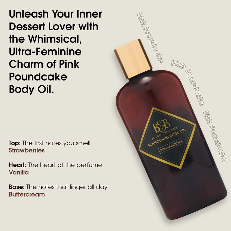 Brown Sugar Babe Pink Poundcake Body Oil - Nourishing Scented Oil for Women | Strawberry, Vanilla & Buttercream Perfume, Paraben-Free