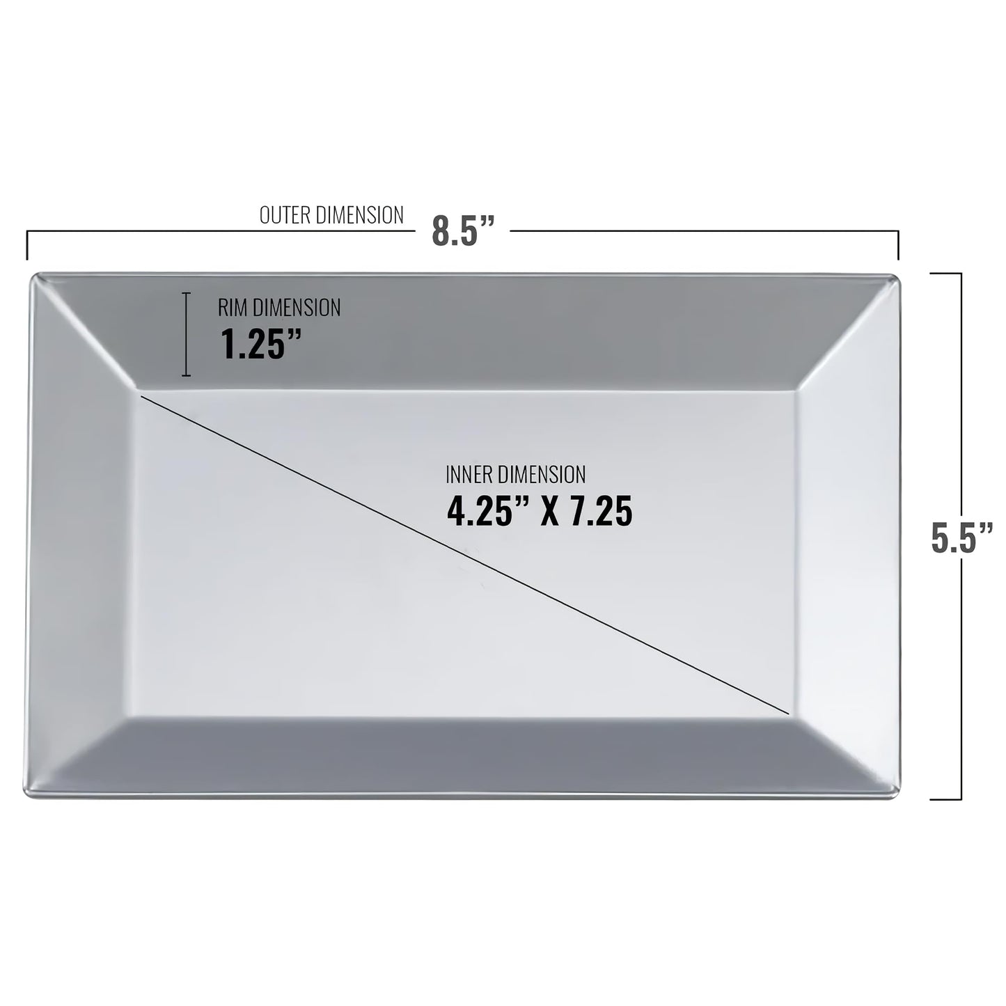 Kaya Elegant Rectangular Silver Plastic Dessert Plates (5.5" x 8.5") - Pack of 10 - Perfect for Weddings, Birthdays & Home Use