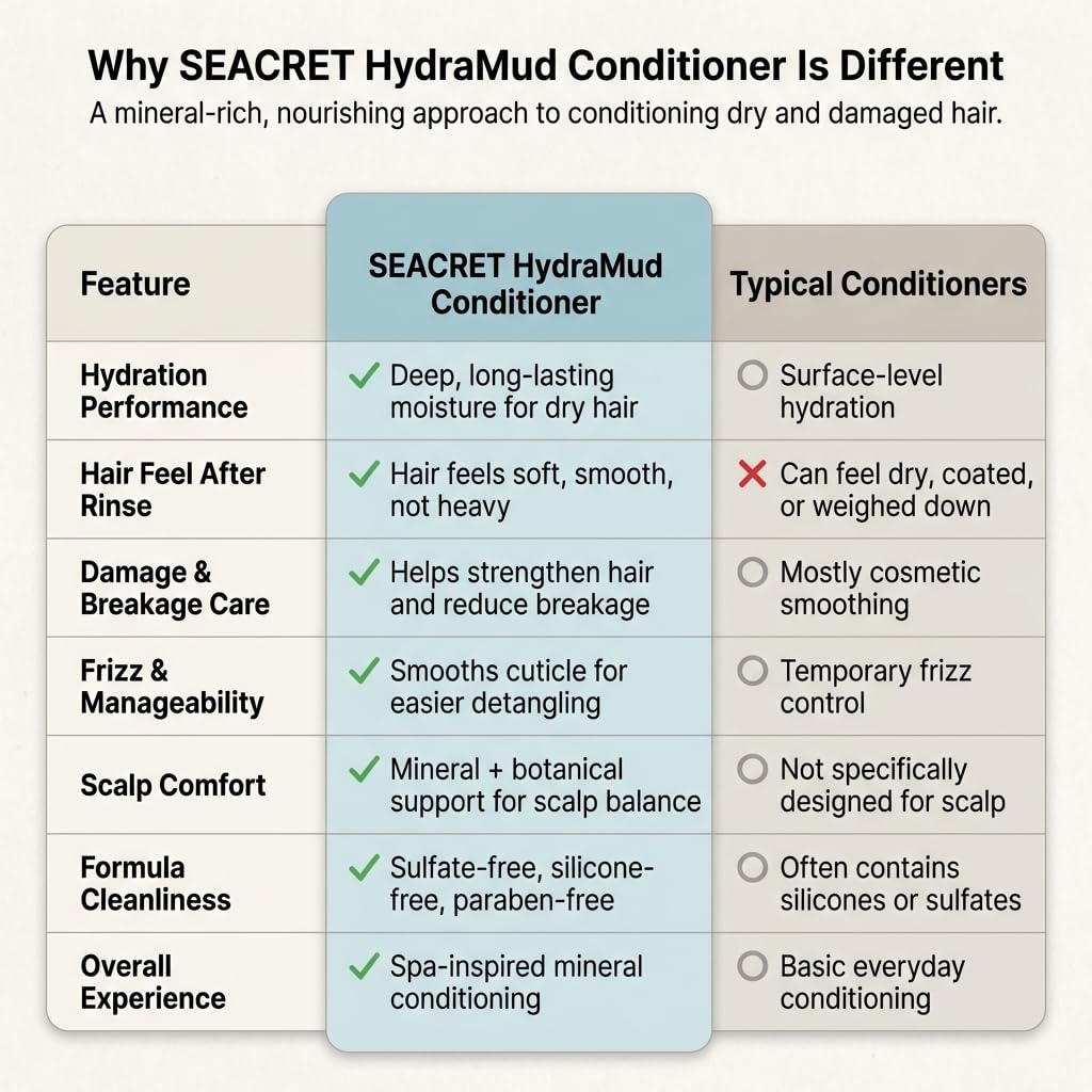 SEACRET Dead Sea Mud Conditioner - Moisturizing Hair Conditioner for Dry Damaged Hair with Argan Oil & Niacinamide, Sulfate Free, Paraben Free, Silicone Free, Shea Butter, 13.3 Fl Oz