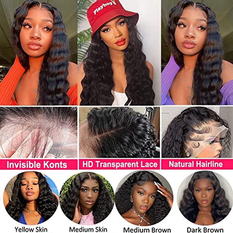 JIETAI 13x4 Loose Deep Wave Curly Lace Front Wig Pre Plucked with Baby Hair 180% Density Curly Human Hair Wigs 10A Wigs for Black Women Glueless Wig (28inch, Natural Color)