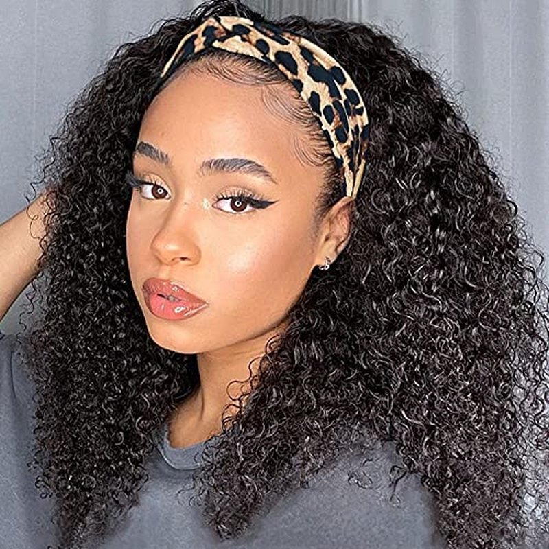 Eooma Glueless Wigs Human Hair Headband Wig Human Hair Half Wig for Black Women (18 inch) Briazilian Curly Scarf Wig No Gel Remy Hair None Lace Front Machine Made Wigs Human Hair