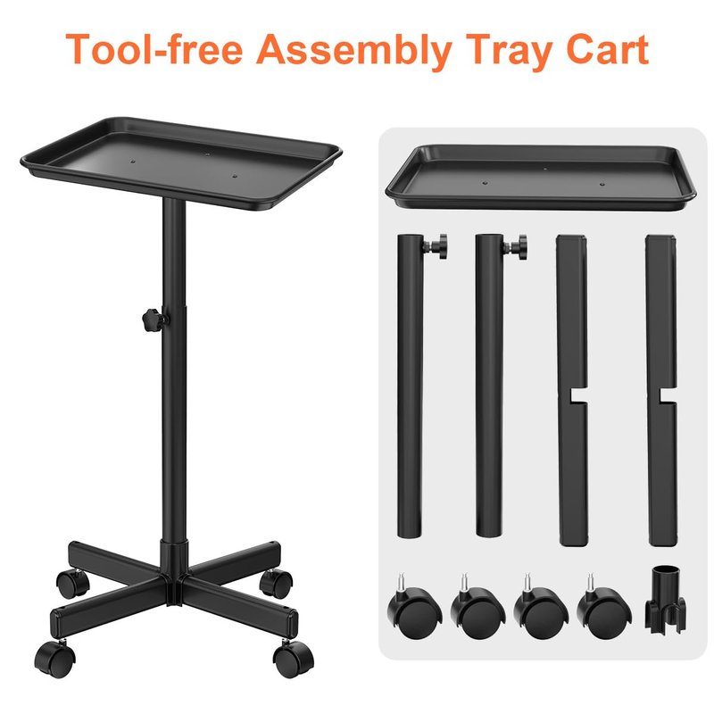 Salon Rolling Tray - Premium Aluminum Tattoo Tray for Beauty Professionals | Adjustable Height, Black