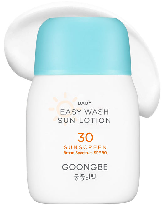GOONGBE Baby Easy Wash Sun Lotion SPF 30 - Korean Moisturizing Zinc Oxide Mineral Sunscreen for Babies and Kids - Washes Off Easily - Vegan, Reef-Safe, Allergen-Free, 2.11 fl.oz.