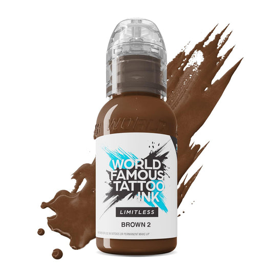 World Famous Tattoo Ink Limitless - Brown 2 Tattoo Ink - Professional Tattoo Ink & Tattoo Supplies - Skin-Safe Permanent Tattooing in Bold Shades - Vegan & Non-Toxic (1 oz)