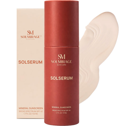 Solserum Broad Spectrum SPF 40 Mineral Sunscreen for Face – Lightweight Serum with Zinc Oxide, Hydrating, Sheer Dewy Finish, For Sensitive Skin (1.7 oz)