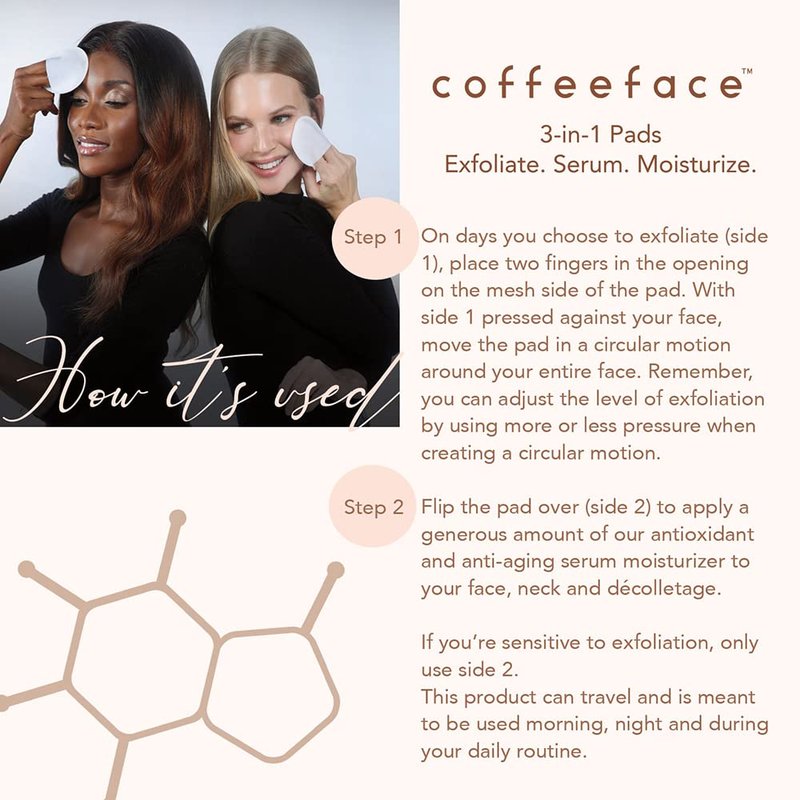 Coffeeface Anti-Aging Moisture Pads - 3-in-1 Exfoliating & Hydrating Skin Treatment | Hypoallergenic | 16 Count