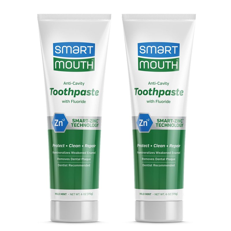 SmartMouth Anti-Cavity + Zinc Toothpaste - Fluoride Toothpaste for Cavity Prevention - Remineralizes Enamel - Sensitive Whitening - Alcohol-Free, Sugar-Free & Gluten-Free - 6 oz, 2-Pack