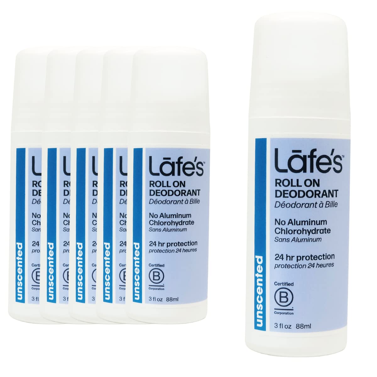 Lafe's Natural Deodorant | 3oz Roll-On Aluminum Free Natural Deodorant for Men & Women | Paraben Free & Baking Soda Free with 24-Hour Protection | Unscented | 6 Pack
