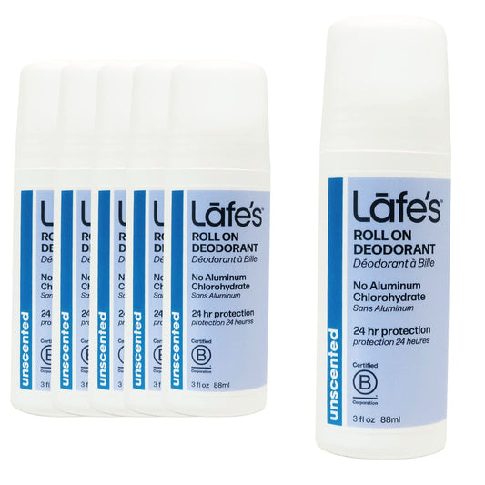 Lafe's Natural Deodorant | 3oz Roll-On Aluminum Free Natural Deodorant for Men & Women | Paraben Free & Baking Soda Free with 24-Hour Protection | Unscented | 6 Pack