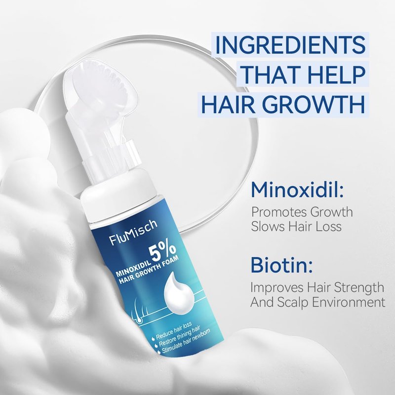 FluMisch 5% Minoxidil Foam for Men, 5% Biotin and 5% Minoxidil Use for Hair Growth, Slows Hair Loss and Promotes Hair Regrowth, 3 Month Supply (3Pcs)