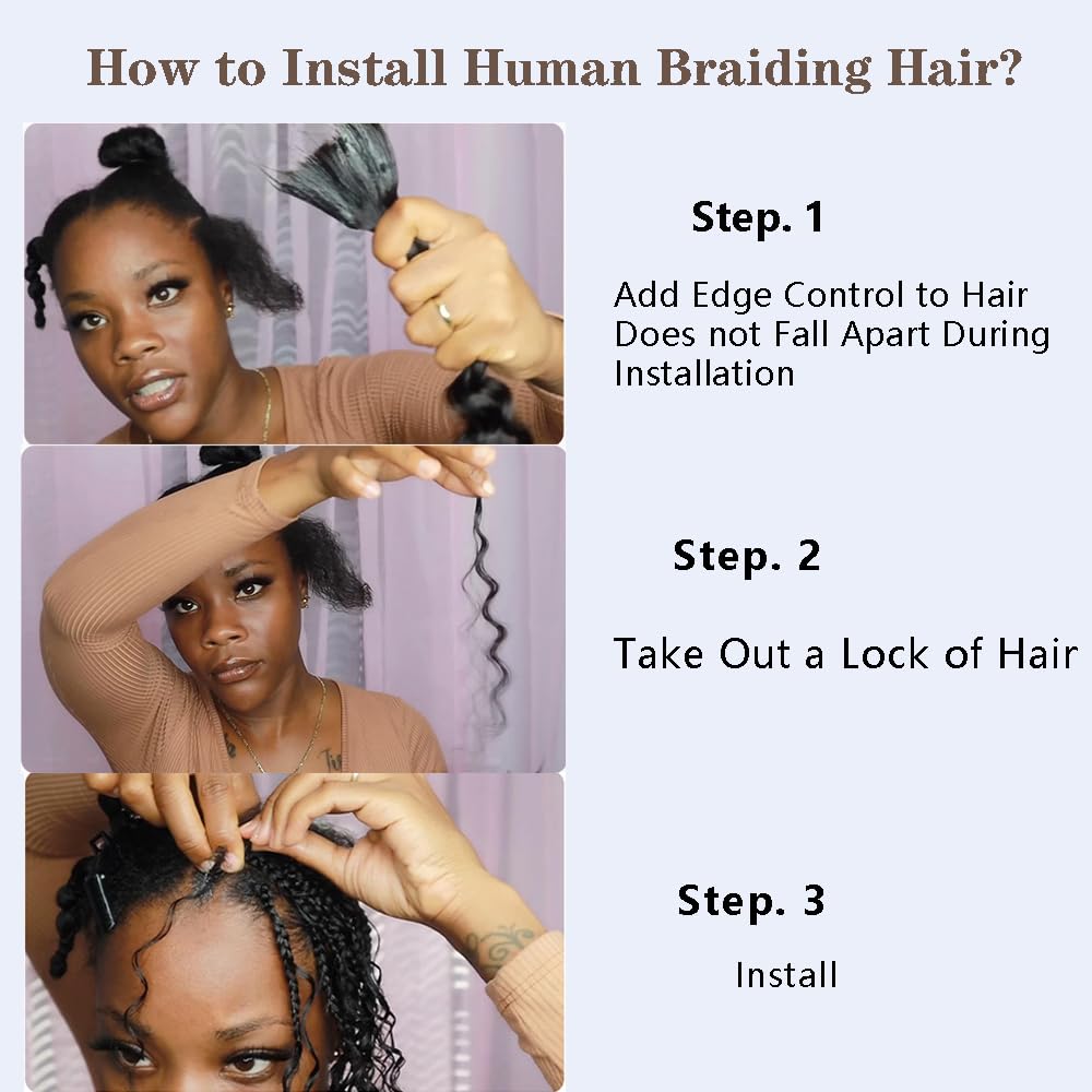 VADES Human Braiding Hair for Boho Braids, Black Curly Wave Bulk Bundles