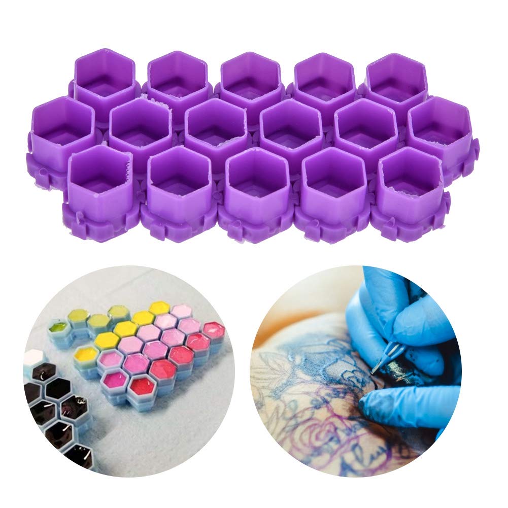 200Pcs Tattoo Ink Cups, Tattoo Ink Cups Honeycomb Shape for Tattooing, Multiple Color Pigment Holder Cups Caps for Tattoo Artists(Purple)