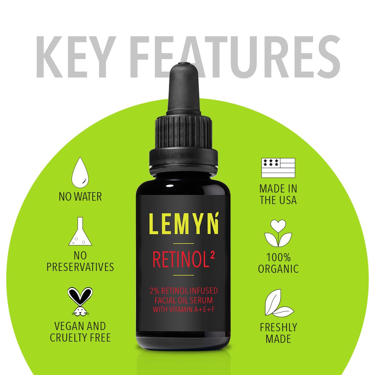 Lemyn Organics Retinol2 Facial Oil Serum - 2% Advanced Retinol, Hydrating Anti-Aging Formula | 15ml