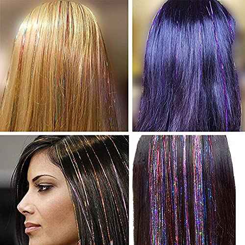 Hair Tinsel Kit, 16Color 47 Inches Glitter Heat Resistant Tinsel Hair Extensions Tensile with Hair Beads Wigs Tools & Accessories Tools Gift Set for Halloween Christmas Women Girls (16 COLOR KIT)