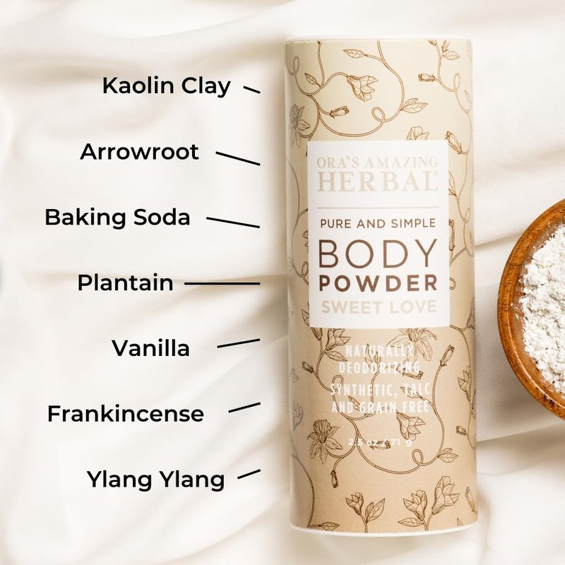Body Powder for Women, Cornstarch and Talc Free Powder, Bath and Dusting Powder, Amber Oil, Frankincense Essential Oil, Ylang-Ylang, Vanilla, Warm Scent, Ora's Amazing Herbal, Sweet Love 2.5 oz 3 pack