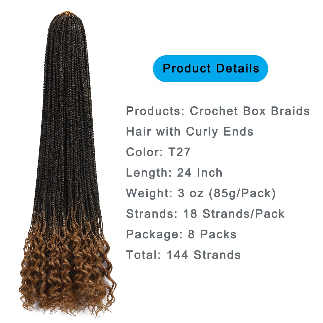 Goddess Crochet Box Braids - 144 Strands 24 Inch Curly Ends | 8 Packs for Black Women