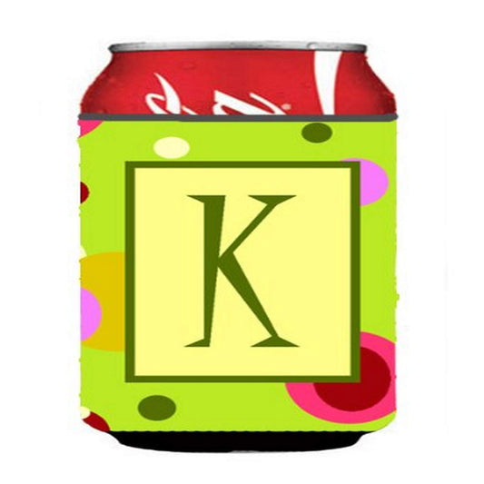 Caroline's Treasures CJ1010-KCC Letter K Monogram - Lime Green Can or Bottle Hugger Cooler Washable Drink Sleeve Collapsible Beverage Insulated Holder, Can Hugger, Multicolor