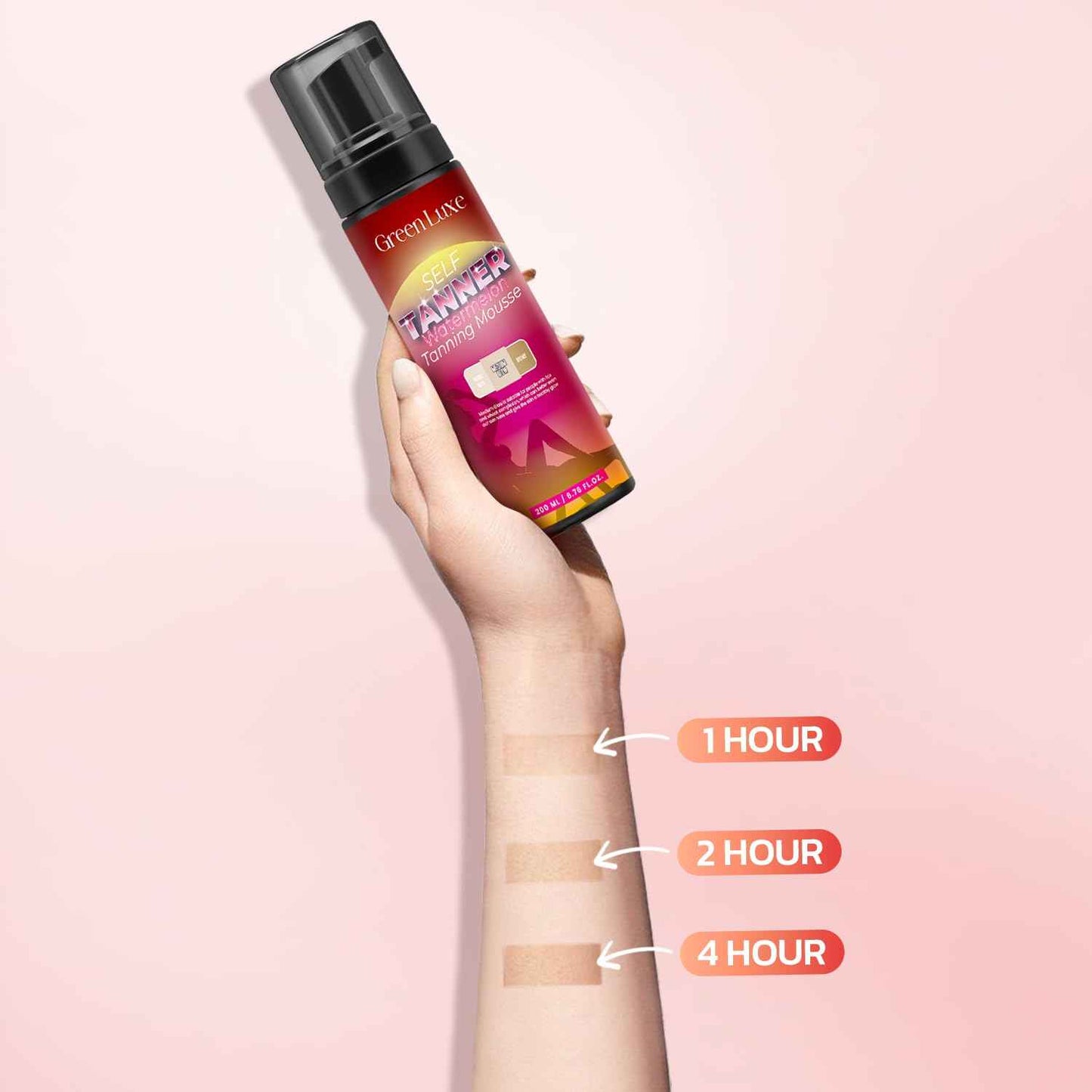 Self Tanner Mousse Kit – Light Medium Glow Sunless Tanning Foam - Flawless & Streak-Free Watermelon Scent Fake Tan Mousse with Mitt for White Pale Skin 6.76 fl. oz