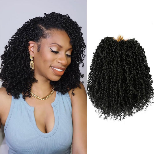 Yanky Twist Crochet Hair for Black Women - 12 Inch 8 Packs (30 Strands/Pack) Pre-Looped Synthetic Braiding Hair, Fluffy Spring Mini Twist Passion Twist Natural Black