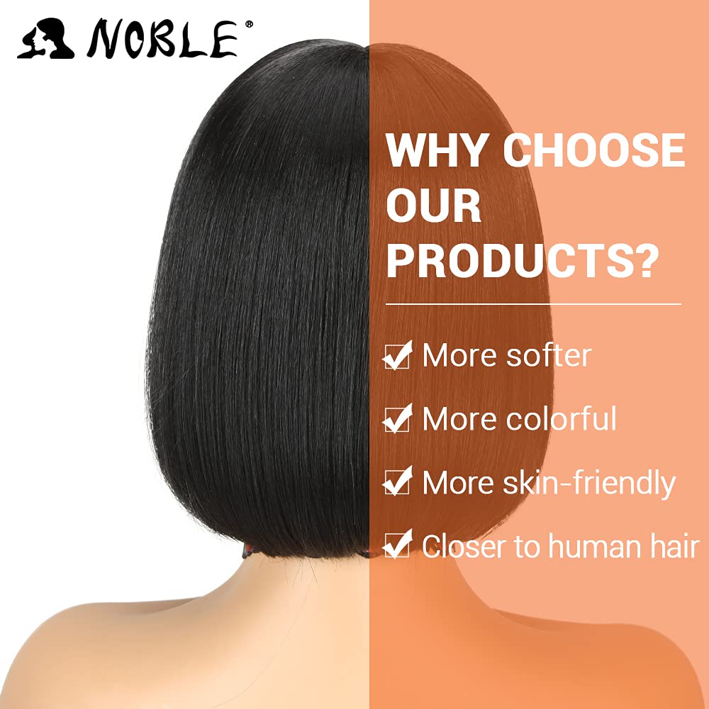 NOBLE Black Bob Wigs for Women Short Straight T Part HD Lace Front Wigs 150% Density Heat Resistant Synthetic Blunt Cut Bob Wigs for Party and Daily Use (10 Inch, Natural Black)
