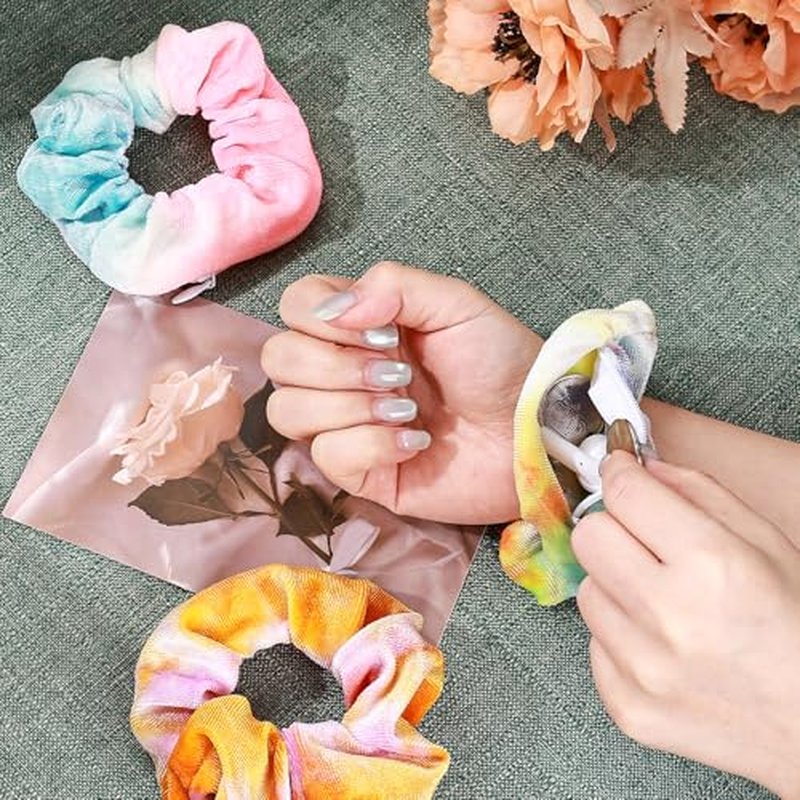 Velvet Scrunchies with Zippers Pocket, 8 Pcs Tie Dye Soft Hair Ties, Hidden Pocket Hair Scrunchies Accessories for Women Girls, Soft Ponytail Holder Secret Compartment Items (Rainbow Colors)