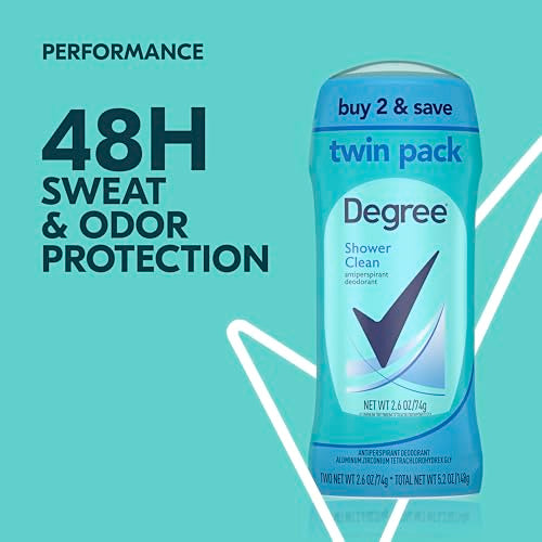 Degree Antiperspirant Deodorant Twin Pack Shower Clean 48-Hour Sweat and Odor Protection Antiperspirant for Women 2.6 oz