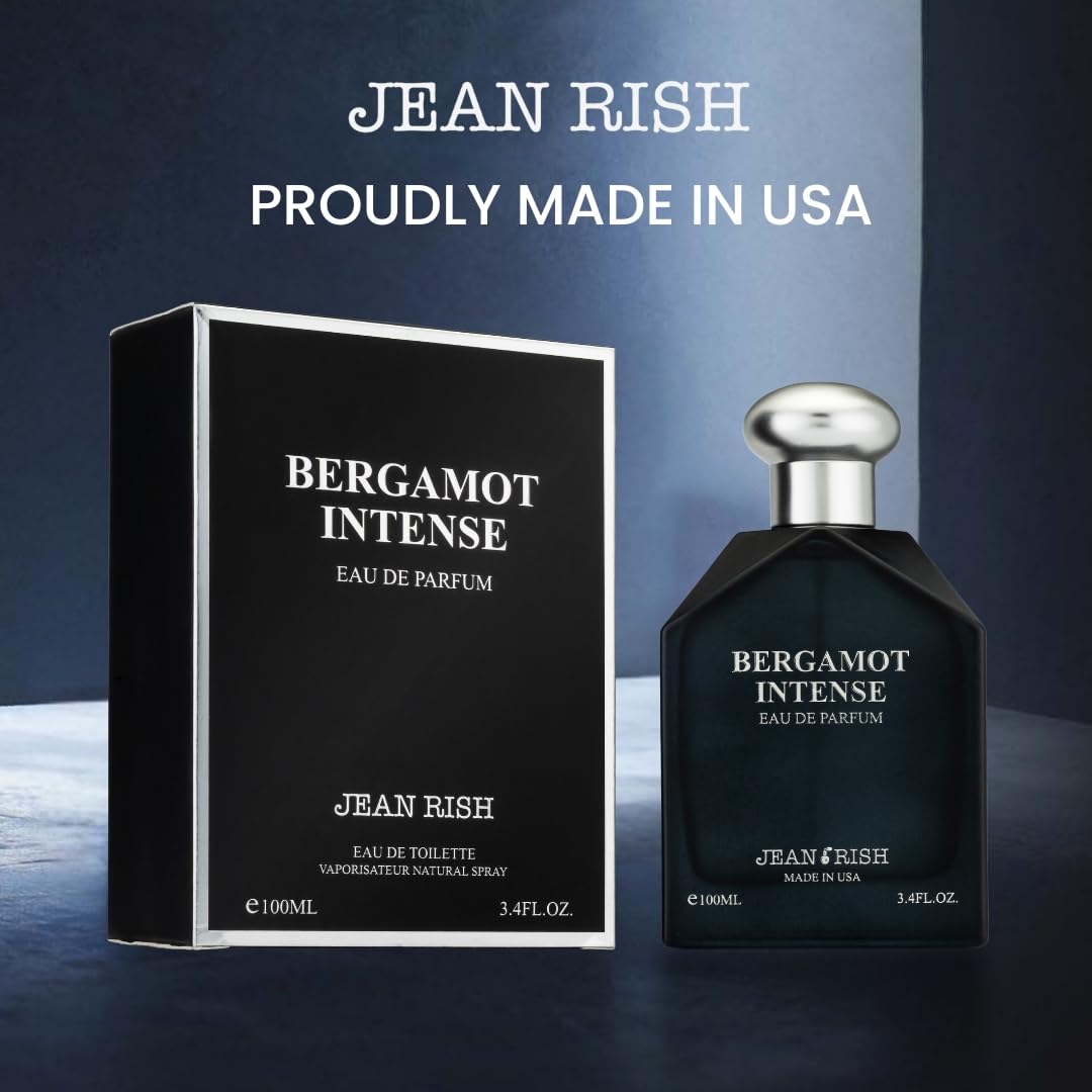 Jean Rish Bergamot Intense Perfume for Men Eau De Parfum, Long-Lasting Luxury Fragrance, Made In USA - Bergamot, Lemon, Lavender, Patchouli, Amber Scent - 100ml / 3.4 oz
