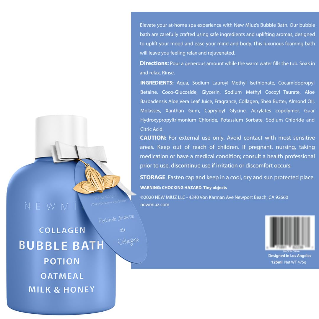 Collagen Luxury Bubble Bath Long Lasting Foam with Oatmeal Milk Honey Moisturizing Relaxing Stress Relief Calming Self Care Spa Gift for Women and Men