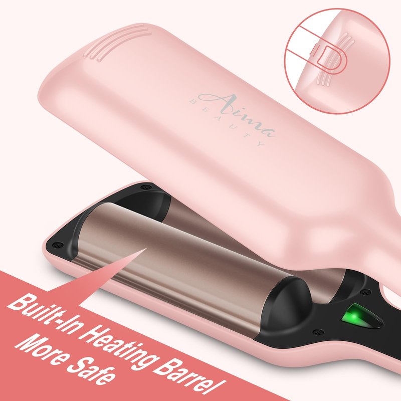 32mm (1.25") Aima Beauty Twins Mermaid Hair Waver, Anti-Scald Wave Curling Iron, Curling Wand 2 Barrel Hair Crimper for Women PTC 15S Heats Up for Short/Medium/Long Hair Pink Color