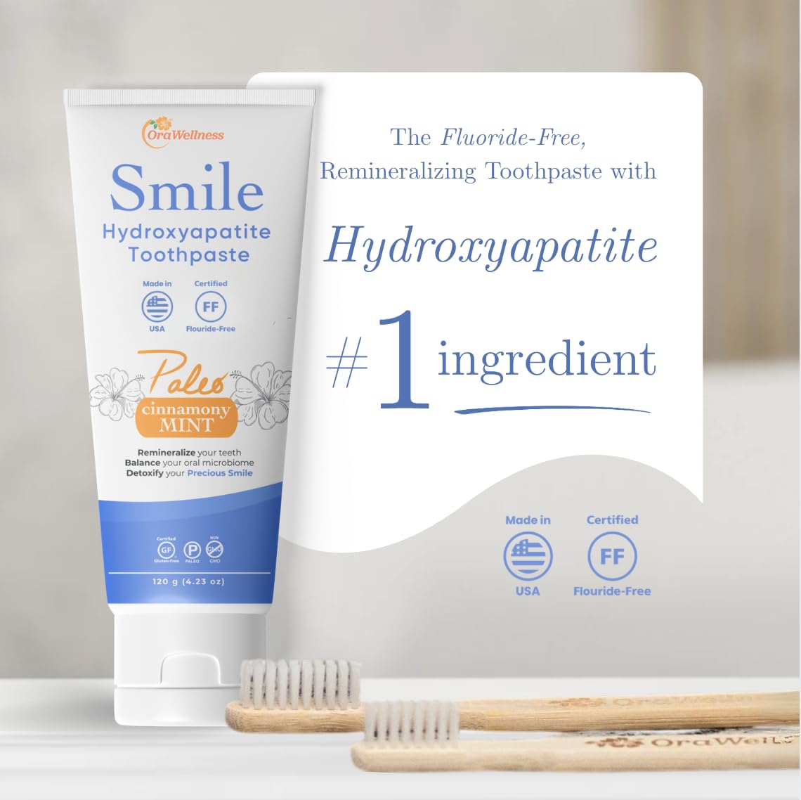 OraWellness Smile Remineralizing Hydroxyapatite Toothpaste, Cinnamon Mint - Xylitol & Microcrystalline Hydroxyapatite, Made in USA, Fluoride Free Natural Tooth Repair & Teeth Whitening, 4.23oz