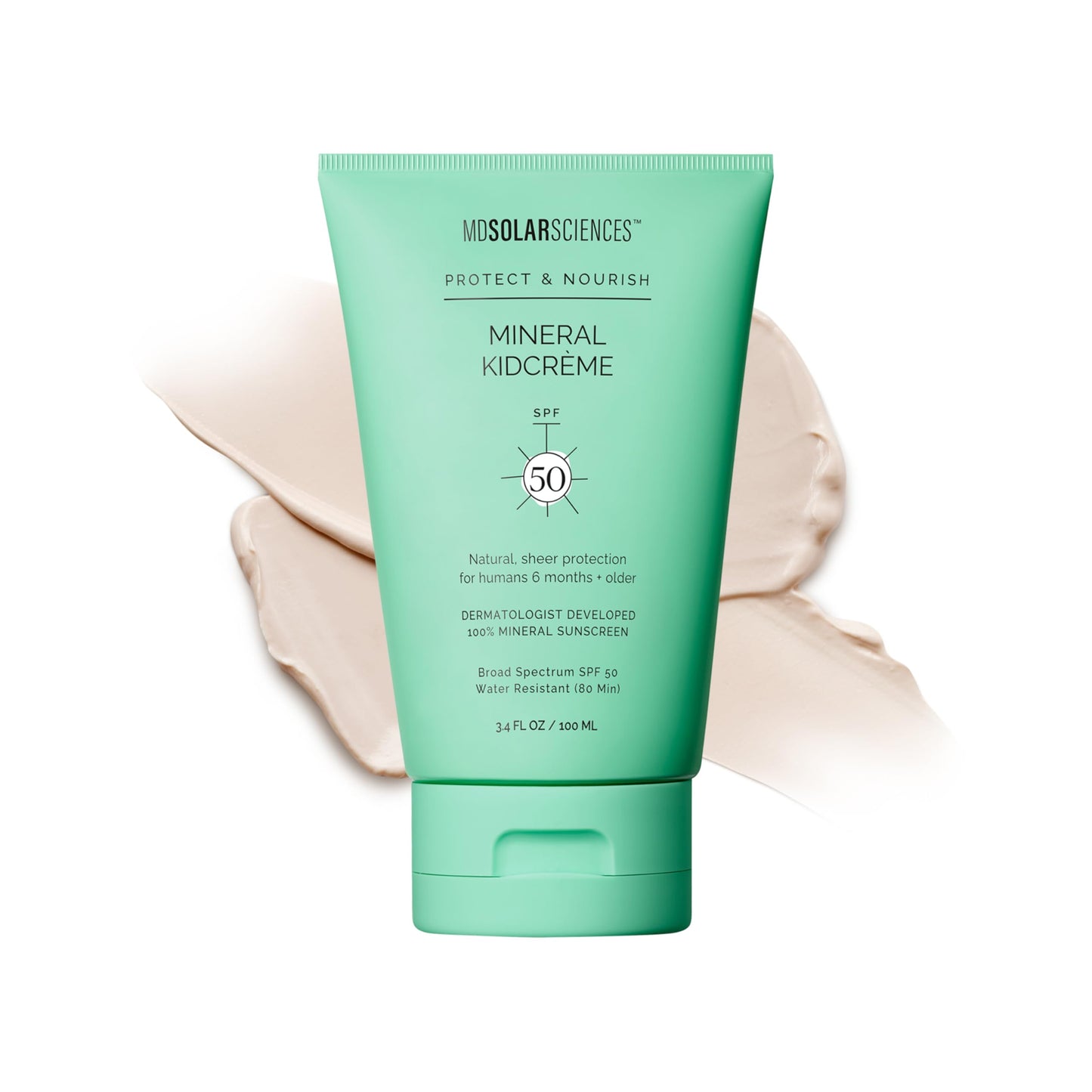 MDSolarSciences Mineral KidCrème SPF 50 | Gentle Kids Sunscreen | Zinc Oxide & Squalane Formula | Water-Resistant Fragrance-Free Protection | 3.4 Fl Oz